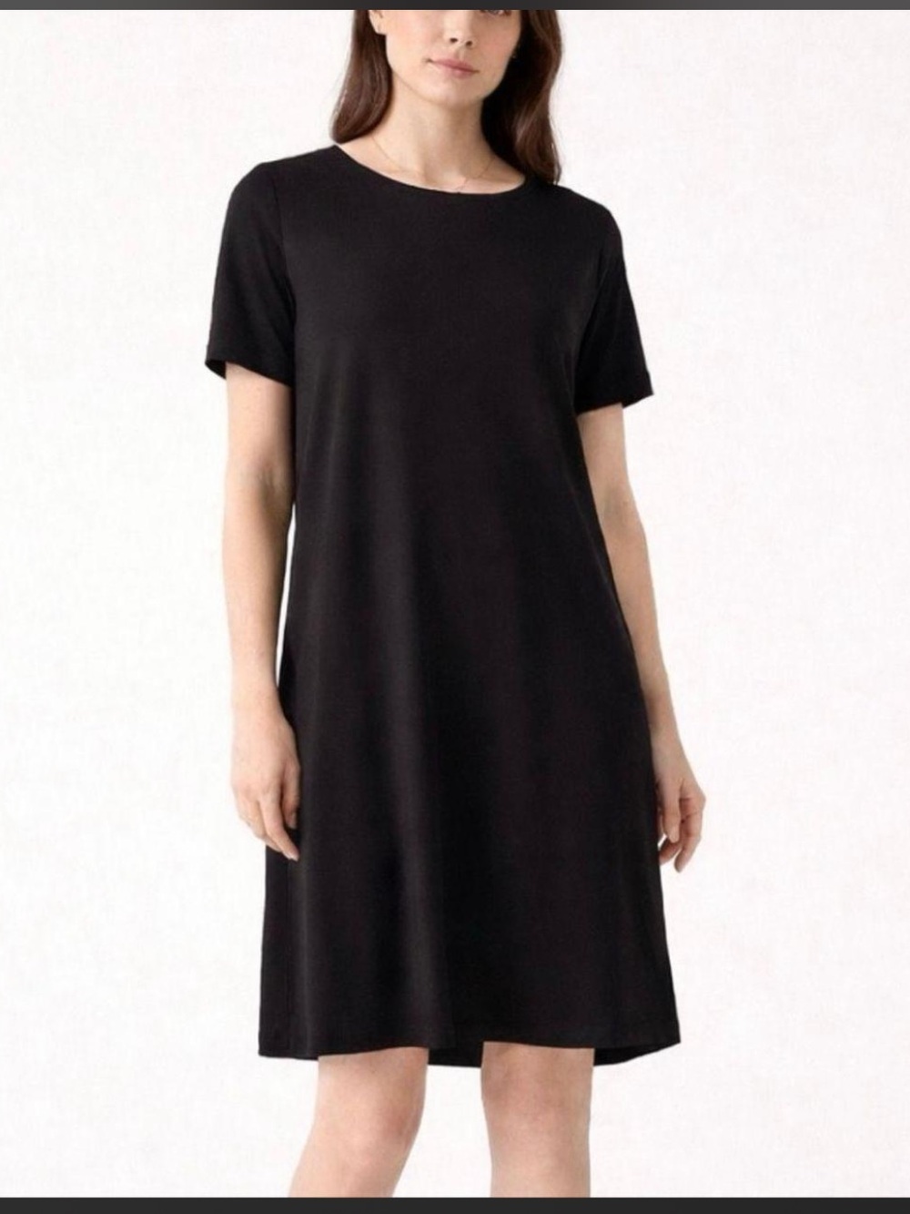 Eileen Fisher Black Tencel Lyocell Stretch Midi T-Shirt Dress Size Medium
